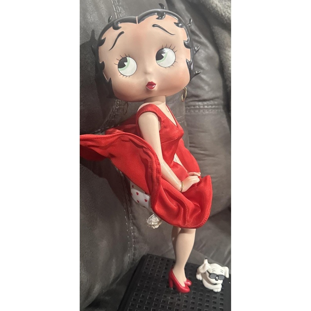 Rare Betty Boop Marilyn Monroe Red Dress Inspired Figure W/ Pudgy Puppy Figurine - Picture 5 of 6